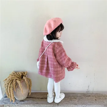 Žiemos mergaitės mados vilnonių prarasti paltai 2020 m. mergytę pledas šiltas ilgas striukes vaikams paltas