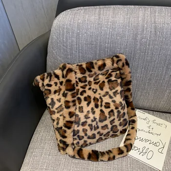 Žiemos naujas mados pečių maišą moterų leopard moterų krepšys didelis pliušinis žiemos rankinė krepšys minkštas šiltas kailis krepšys