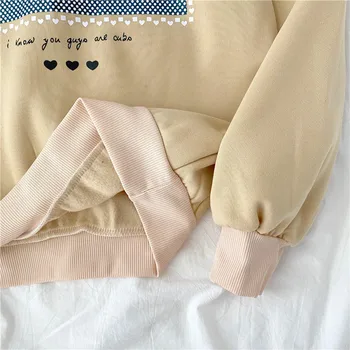 žiemos naujas šiltas Streetwear Derliaus Lokys spausdinti Palaidinės Moterims Atsitiktinis ilgomis Rankovėmis vilnos Negabaritinių Mados korėjos Mergaičių Hoodies