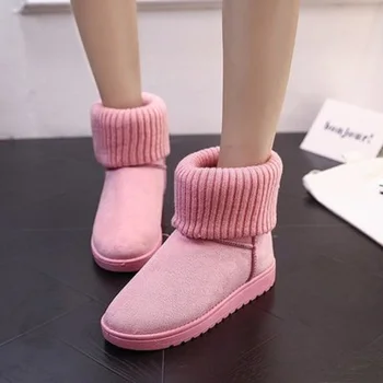 Žiemos naujų korėjos versija storio sniego batai gryna spalva plius aksomo šiltas studentas butas medvilnės batai moterų rožinės spalvos batai