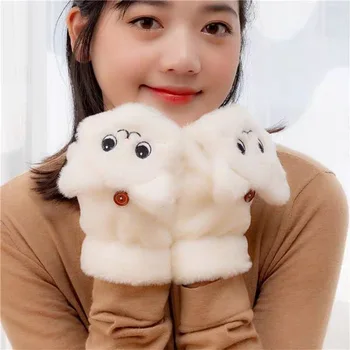 Žiemos Suaugusiųjų Storio Pliušinis Šiltas Pusės Pirštų Pirštinės Korėjos Animacinių Filmų Cute Kačių Studentų Apversti Pirštinės Mergina Mados Pirštinės Moterims