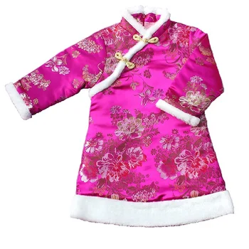 Žiemą Gėlių Baby Girl Suknelės, Paltai Vaikų Qipao Drabužiai, Viršutiniai Drabužiai Sping Festivalis Cheongsam Merginos Žemyn Striukė Chi-Pao Suknelė
