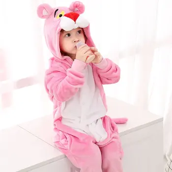 Žiemą Vaikai Kigurumi Pink Panther Vaikų Gobtuvu Onesies Mergaičių, Berniukai, Vienas Gabalas Gyvūnų Pižama Ilgomis Rankovėmis Sleepwear Pijama